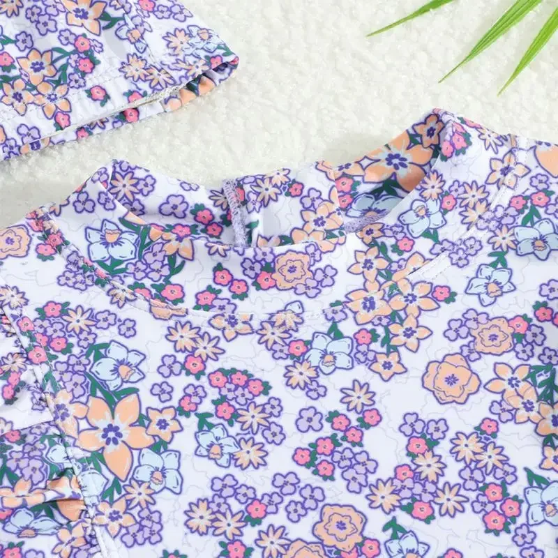 Costumi da bagno interi a maniche lunghe con protezione UV per bambini da 2 a 8 anni Costumi da bagno per ragazze Costumi da bagno estivi con cappello da bagno