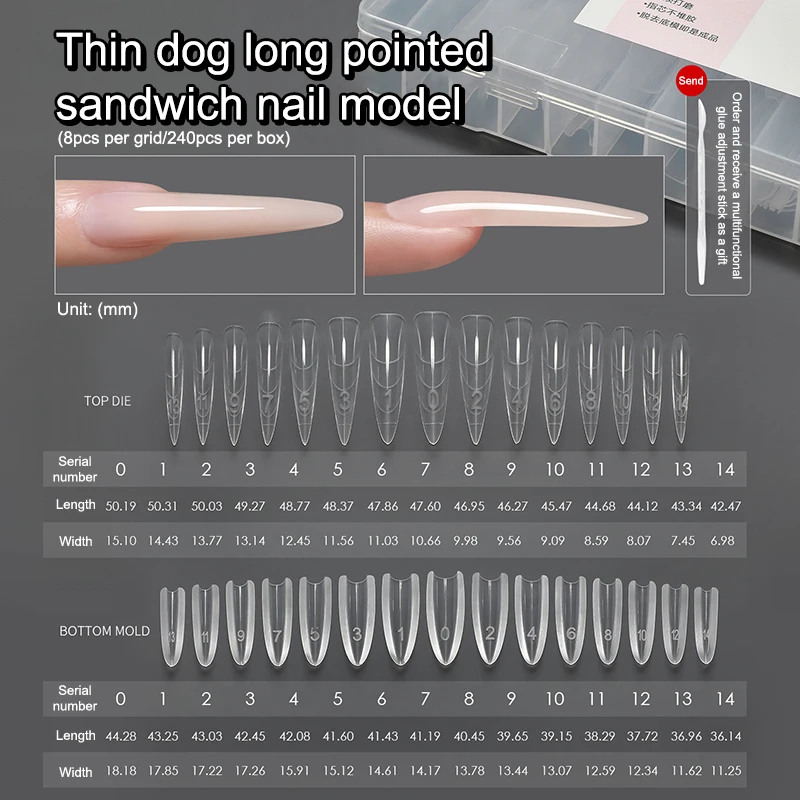 240 pz Sandwich Doppio Stampo Per Unghie Forma Riutilizzabile Copertura Completa Stampo Trasparente Unghie Artistiche Estensione Che Modella Strumento Bara Mandorle Forme Per Unghie Nuovo