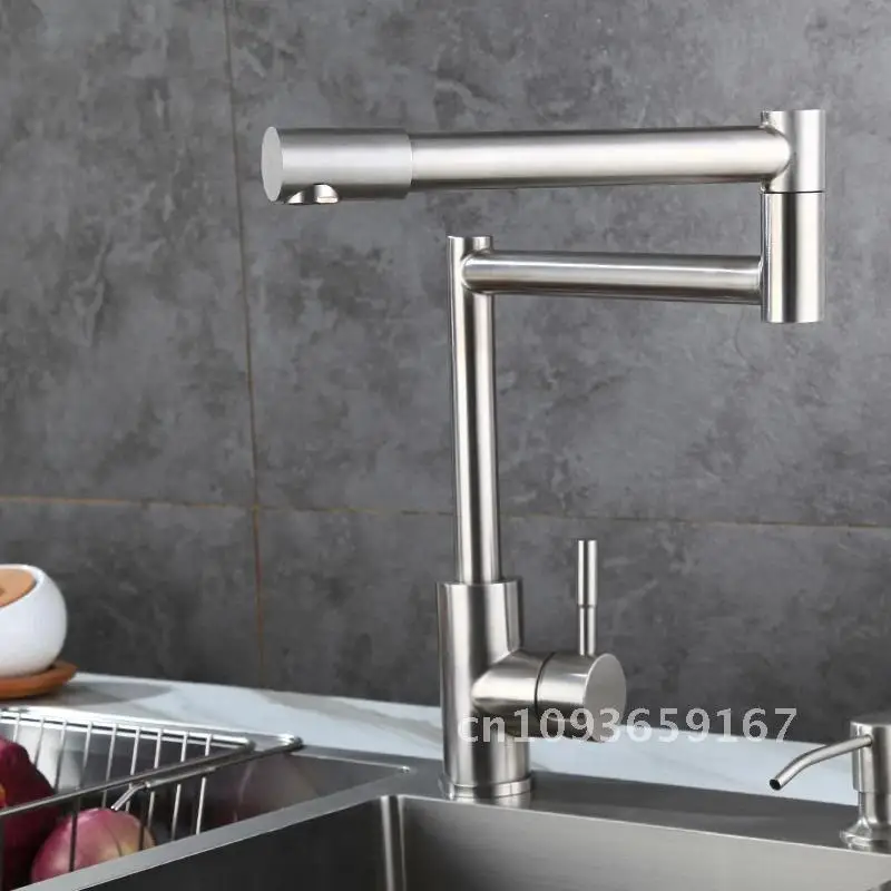 Nickel 304 Stainless Steel Kitchen Hot Sink Faucet Rotate Universal And Cold Sink Tap Mixed Water Collapsible Kitchen