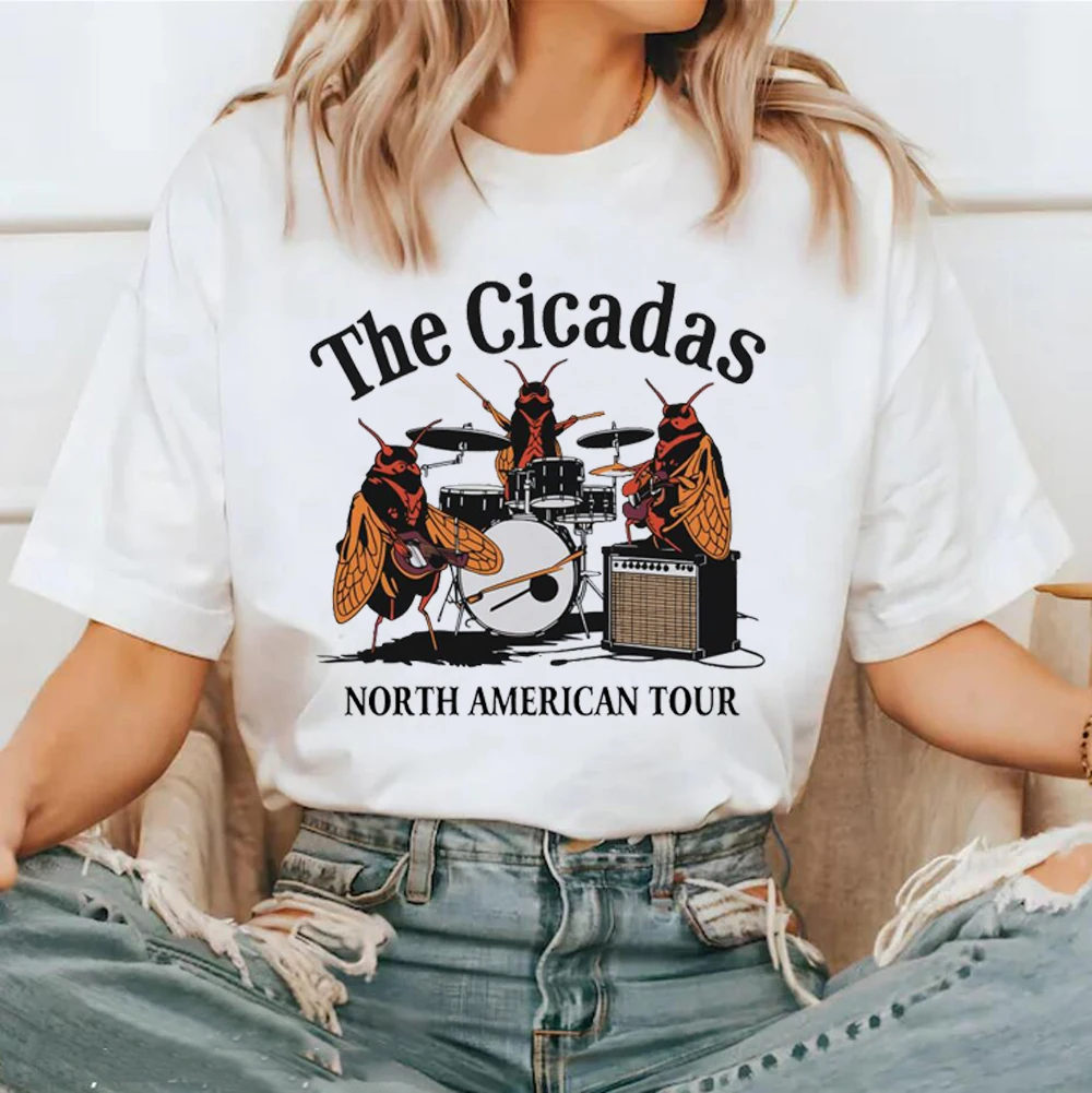 Retro Fun The Cicadas North American Tour T-Shirt Fashion Cartoon Print T-Shirt New Casual Women's Summer Top Short Sleeve.