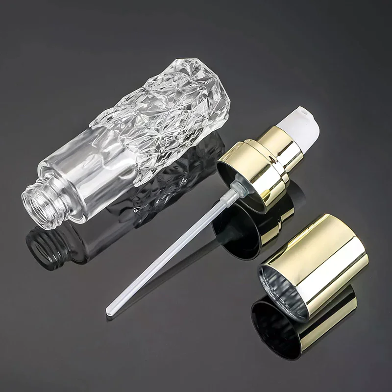 1pcs 50ml Press Pump Empty Refillable Glass Bottles Leakproof Cosmetic Containers For Serums Lotions Skincare Durable