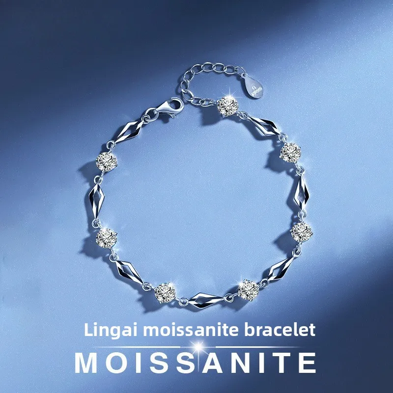 

Женский браслет из стерлингового серебра 925 пробы с родиевым покрытием D цвета с муассанитом, сверкающий ювелирный подарок для нее