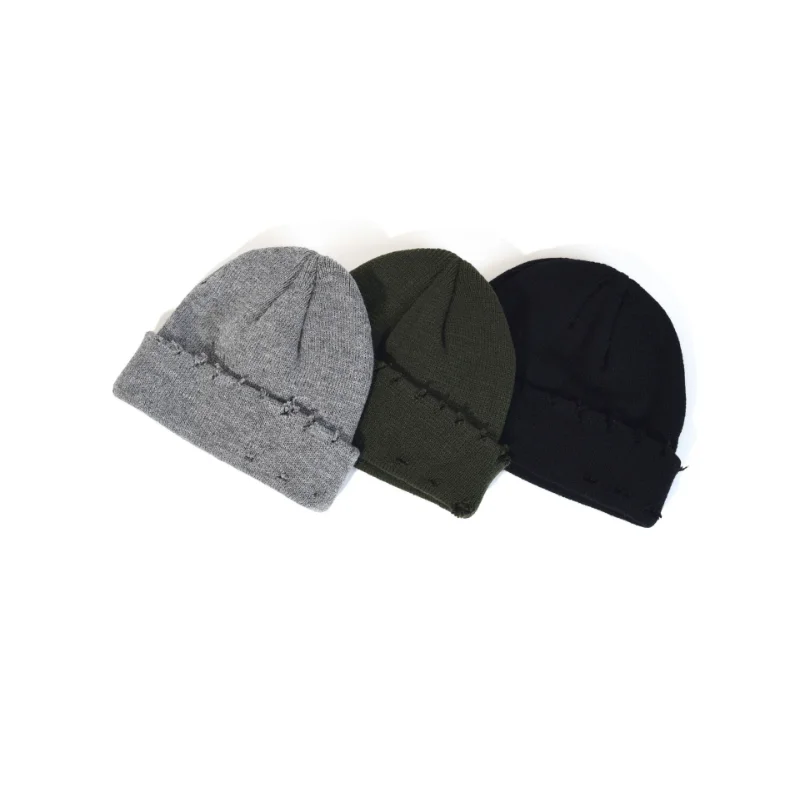 Men Hip Hop Harajuku Beanies Hats Ripped Holes Knitted Hats Plain 2022 Autumn Winter Soft Cotton Warm Caps