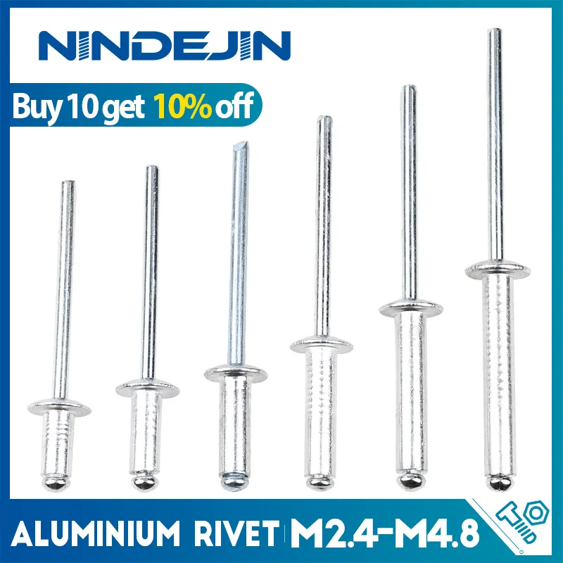 NINDEJIN 15/25/50pcs Aluminium Blind Rivets M3.2 M4 M4.8 Dome Head Pop Rivets for Aluminium Sheet Steel Mandrel Exhaust Rivets