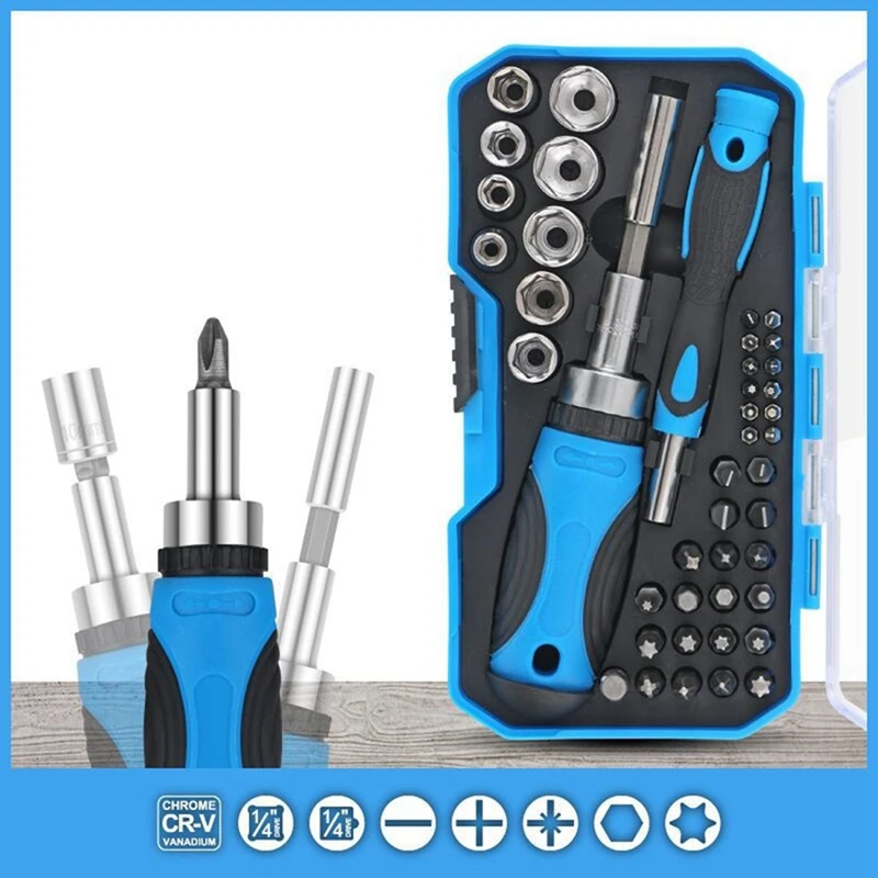 44-Piece Ratchet Screwdriver Bit Sleeve Set Portable Maintenance Tools Are Suitable For Families, Garages And Bicycles Parts