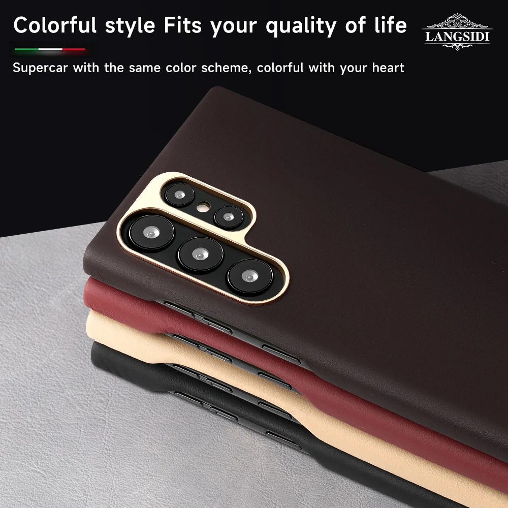 LANGSIDI Cowhide leather Magsafe Case for Samsung Galaxy s23 ultra plus Wireless Charging Cover For Samsung s23 Magnetic case