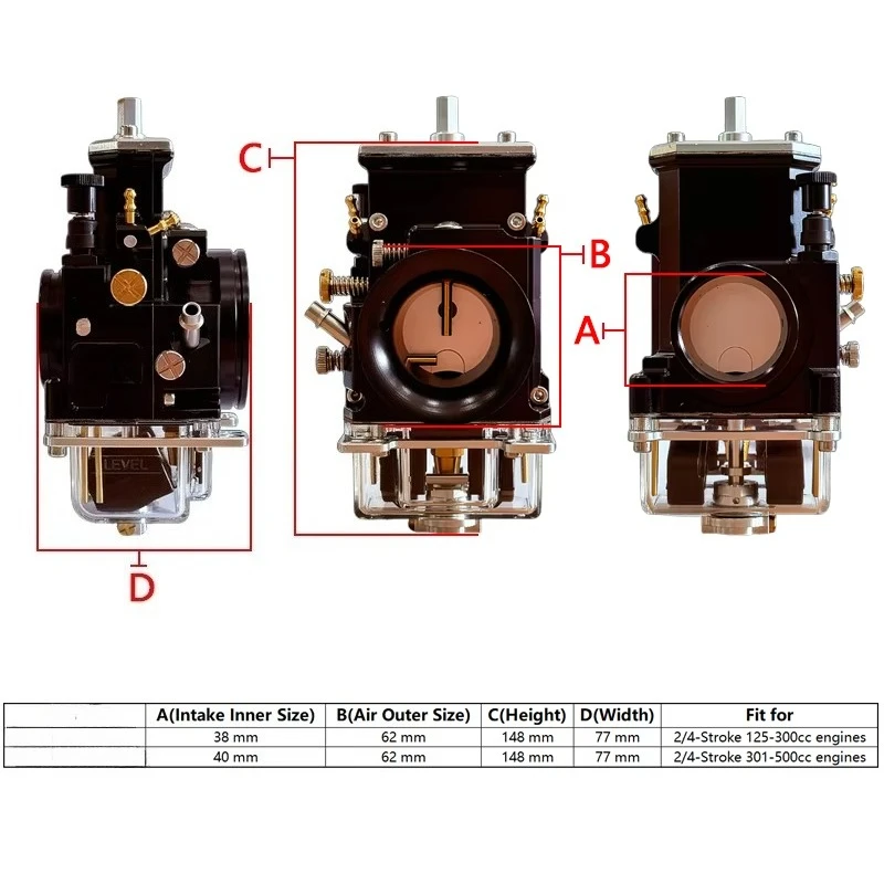 Lectron  Pro Series Carburetor 38 40mm CNC Racing Carburetor for 2/4-Stroke 125-500cc Engine  Motorcycle