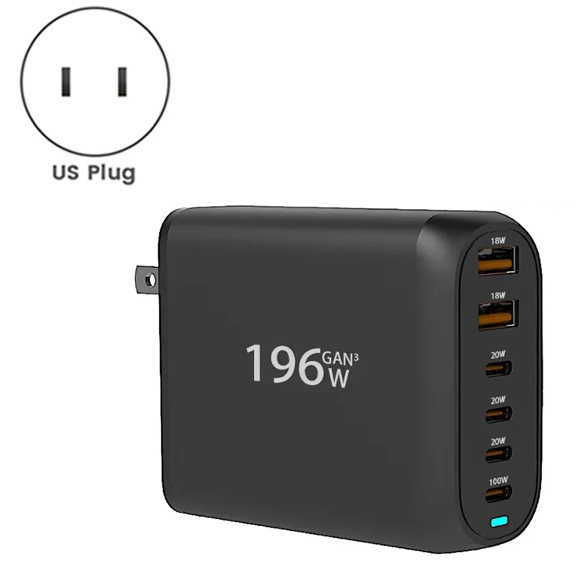 196W USB C GaN Charger PD 100W Fast Charging Power Adapter 6 Ports for MacBook iPad Pro iPhone Galaxy Huawei US-Plug