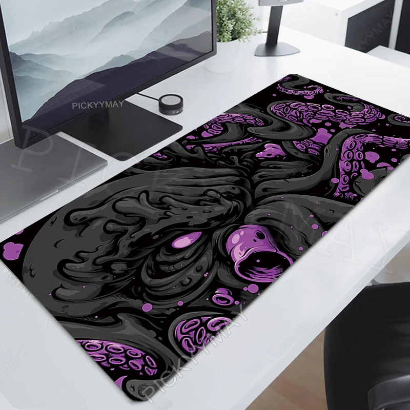 Dragon Gaming Mouse Pad, Tapete de rato grande, Base de borracha grande, Deskpad roxo, tapetes pretos, arte, 900x400