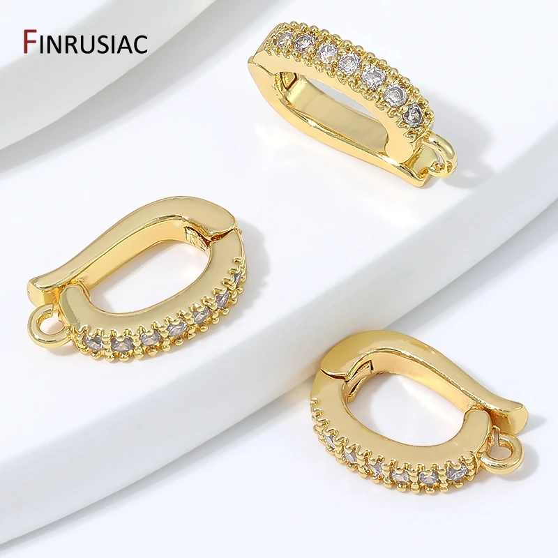 18K Gold Plated Brass Hinged Necklace Enhancer Bail Clip,Zircon Snap On Pendant Connector Clasps for DIY Jewelry Making Findings view 2