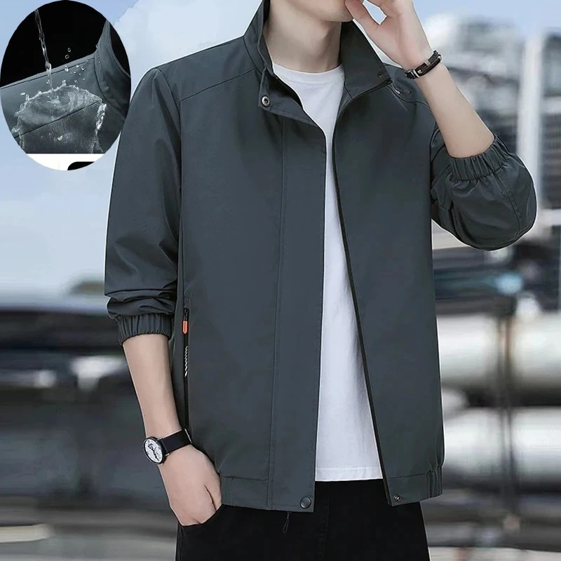 Autumn Men's Large Size Zipper Waterproof Jacket Solid Color Matching Windproof Mountaineering Coat Korean Fashion Jackets Male
