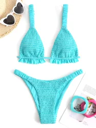 ZAFUL Smocked Frilled Tanga Bikini Swimwear