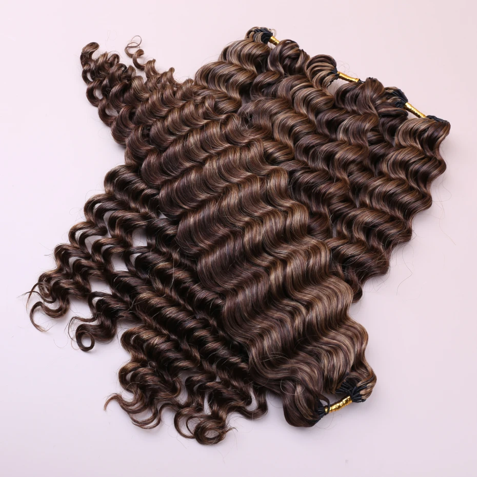 4 27 Highlight Deep Wave Feather Crochet 100% Human Hair Pre Looped Invisible Miracle Knots Hair Feathered Crochet Human Hair Boho Braids Deep Curly Vietnamese Highlights Colored Bundles Remy Human Hair Weave Bundles