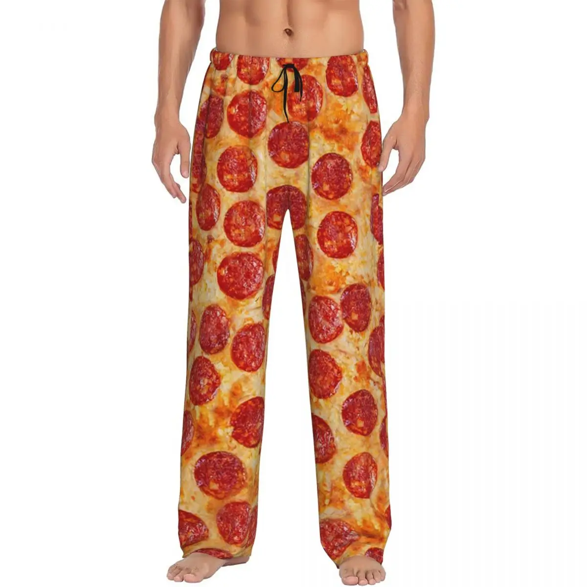 Custom Realistic Pepperoni Pizza Pattern Pajama Pants Men Sleepwear Sleep Lounge Bottoms with Pockets