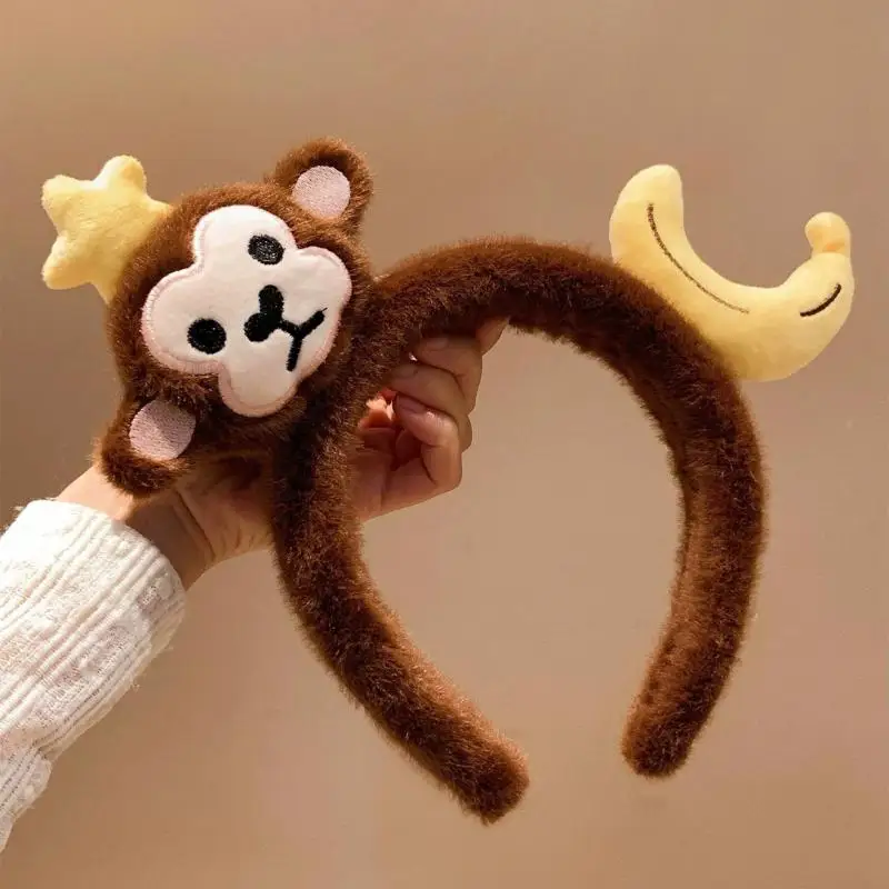 1Pcs Cartoon Animal Headbands Creatures Theme Party Costume Soft Faux Plush Monkey Hairband Funny Banana Hair Hoop