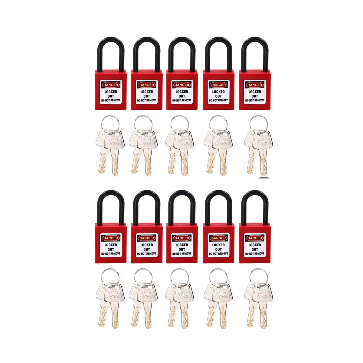 

10PCS Safety Lockout Padlock 38mm Nylon Shackle Engineering Plastics Hazardous Energy Isolation Keyed, Red