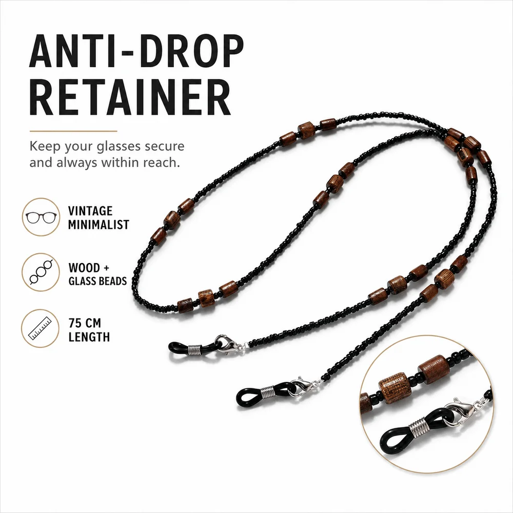 Universal Eyeglass Chain Eyeglasses Necklace Cylindrical Wood Beads Glasses Lanyard Anti Drop Nonslip Eyeglass Retainer