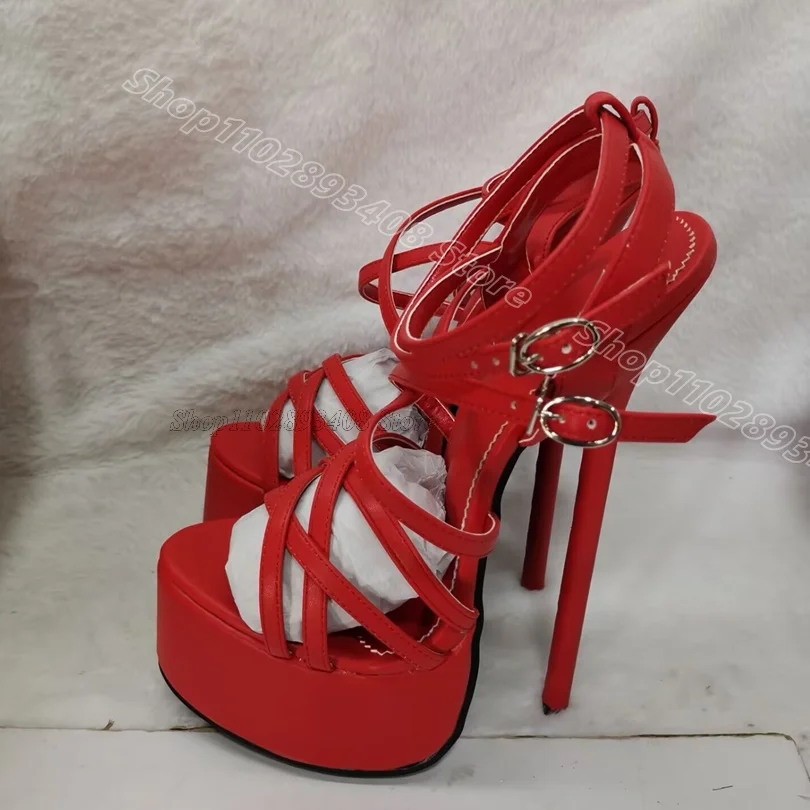 

Red Ankle Buckle Stiletto Sandals Open Toe British Style Fashion Summer Party Dress Women Sexy Shoes 2025 Zapatos Para Mujere
