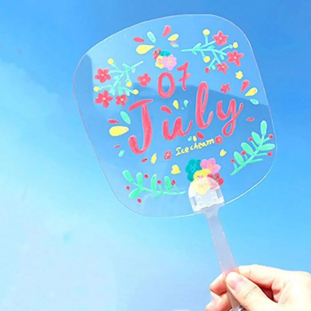 Multi-functional Plastic Transparent Fan Handheld Unfinished Blank Painting Fans Thicken Round Handicrafts for Wedding