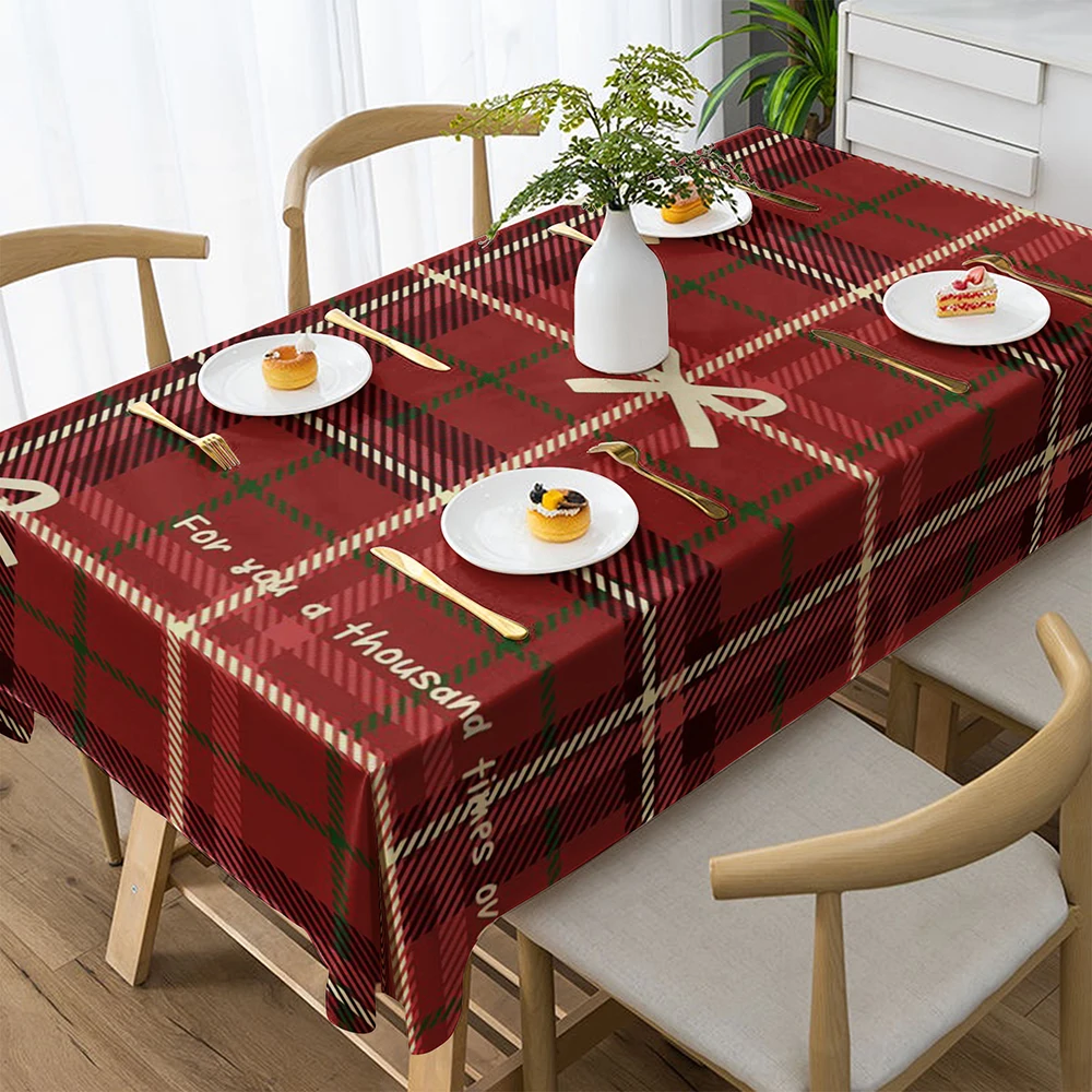 

Red Plaid Tablecloth with Sweet WordsKitchen restaurant tablecloth outdoor picnic tablecloth holiday party decoration