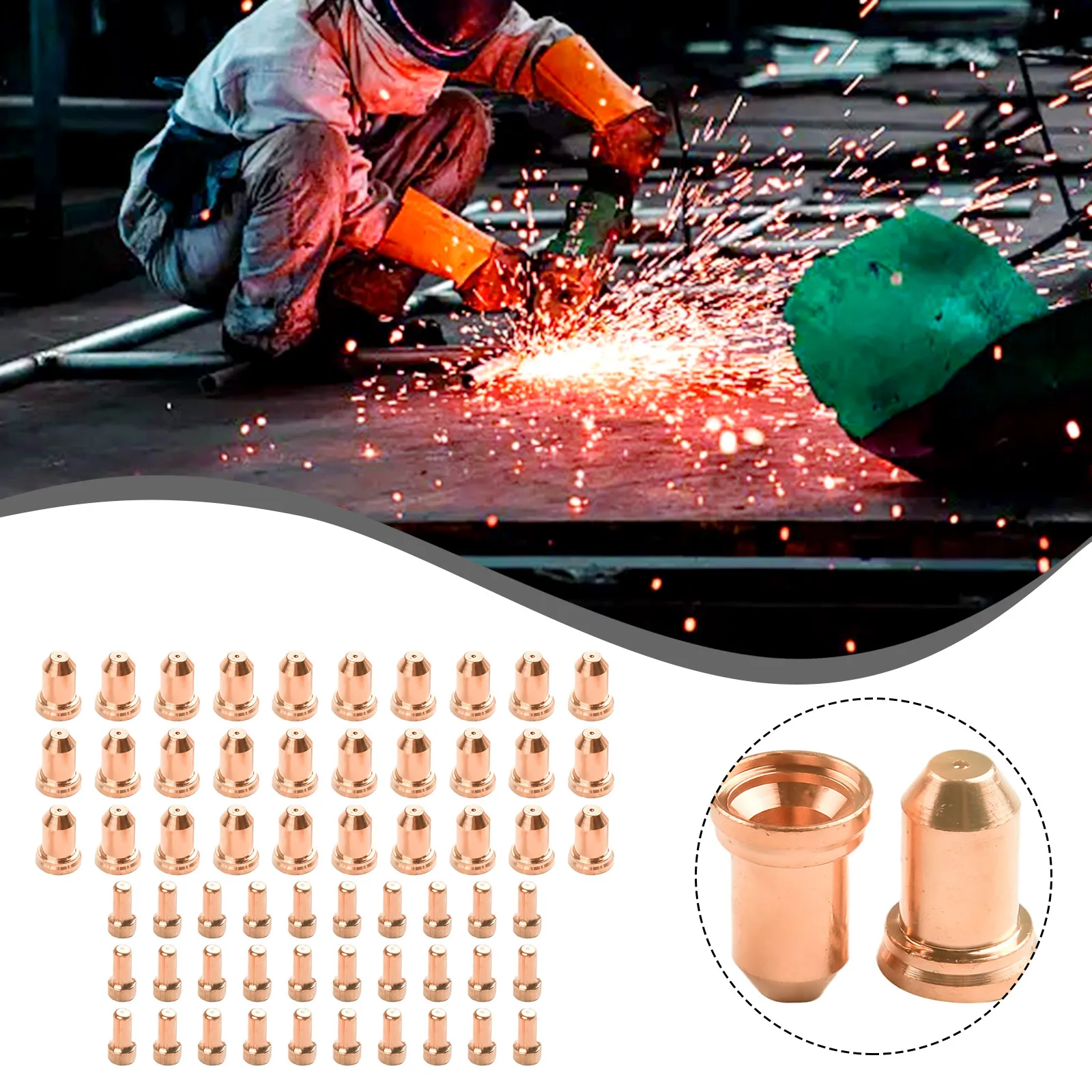 60pcs Plasma Cutter Torch Electrode 1 2mm Tips Compatible with PT80 IPT80 52558 51311 12 for Precision Cutting