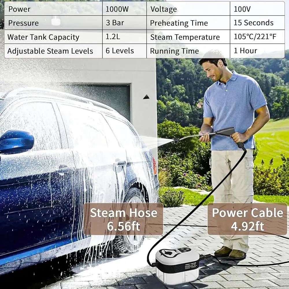 휴대용 스팀 청소기 2500W 휴대용 고압 청소기 빠른 가열 1.2L 물 탱크 6 레벨 조절 가능한 스팀 출력