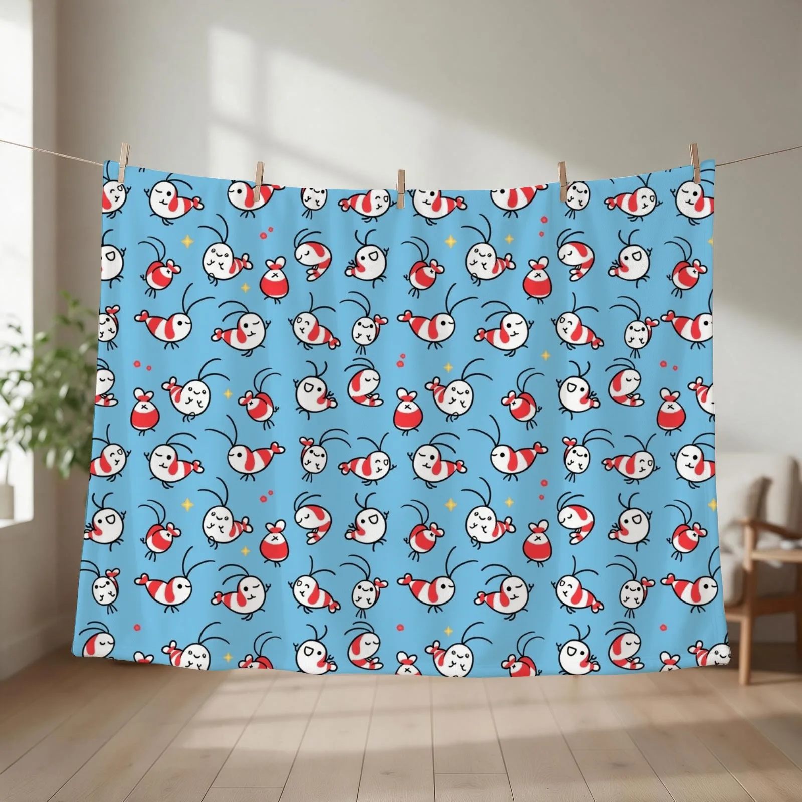 Shy Shrimp pattern Throw Blanket couch cozy soft plush fuzzy picnic outdoor blanket
