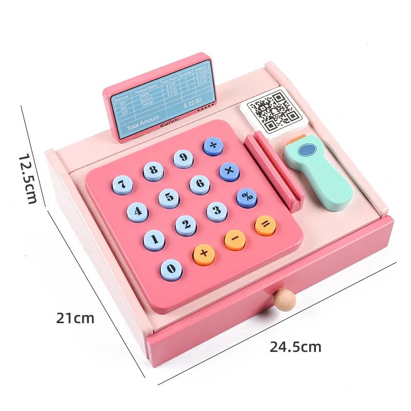 Wooden  Playing House Cash Register Toys For Kids Supermarket Card Swiping Cash Register Baby Gift Simulated Cash Register Tool