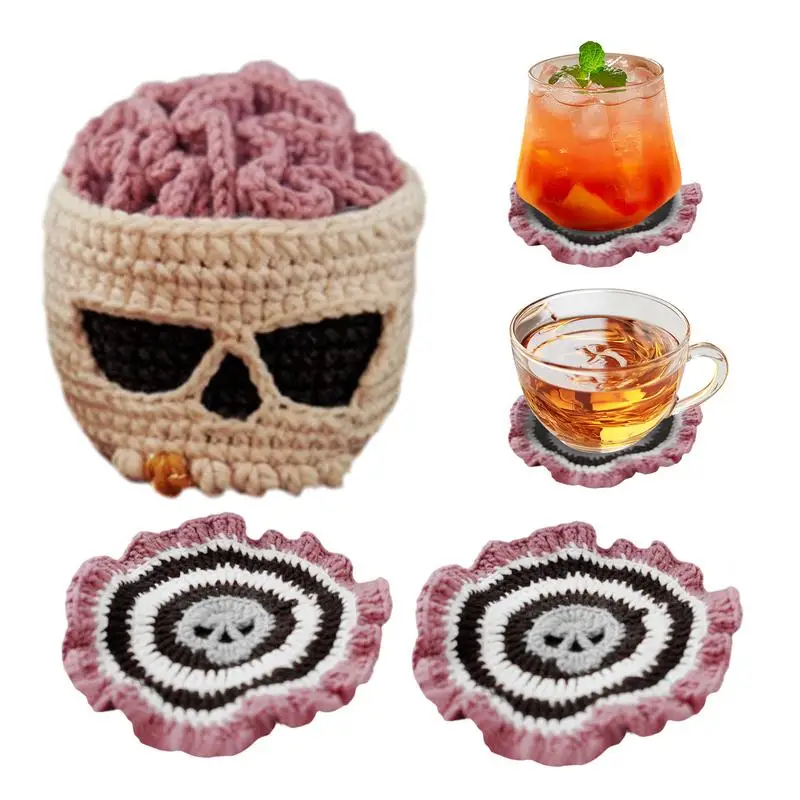 

Halloween Party Plate Mat Skull Crochet Coasters Coasters Sets With Skull Organizer Tea Coffee Cup Coaster Placemats