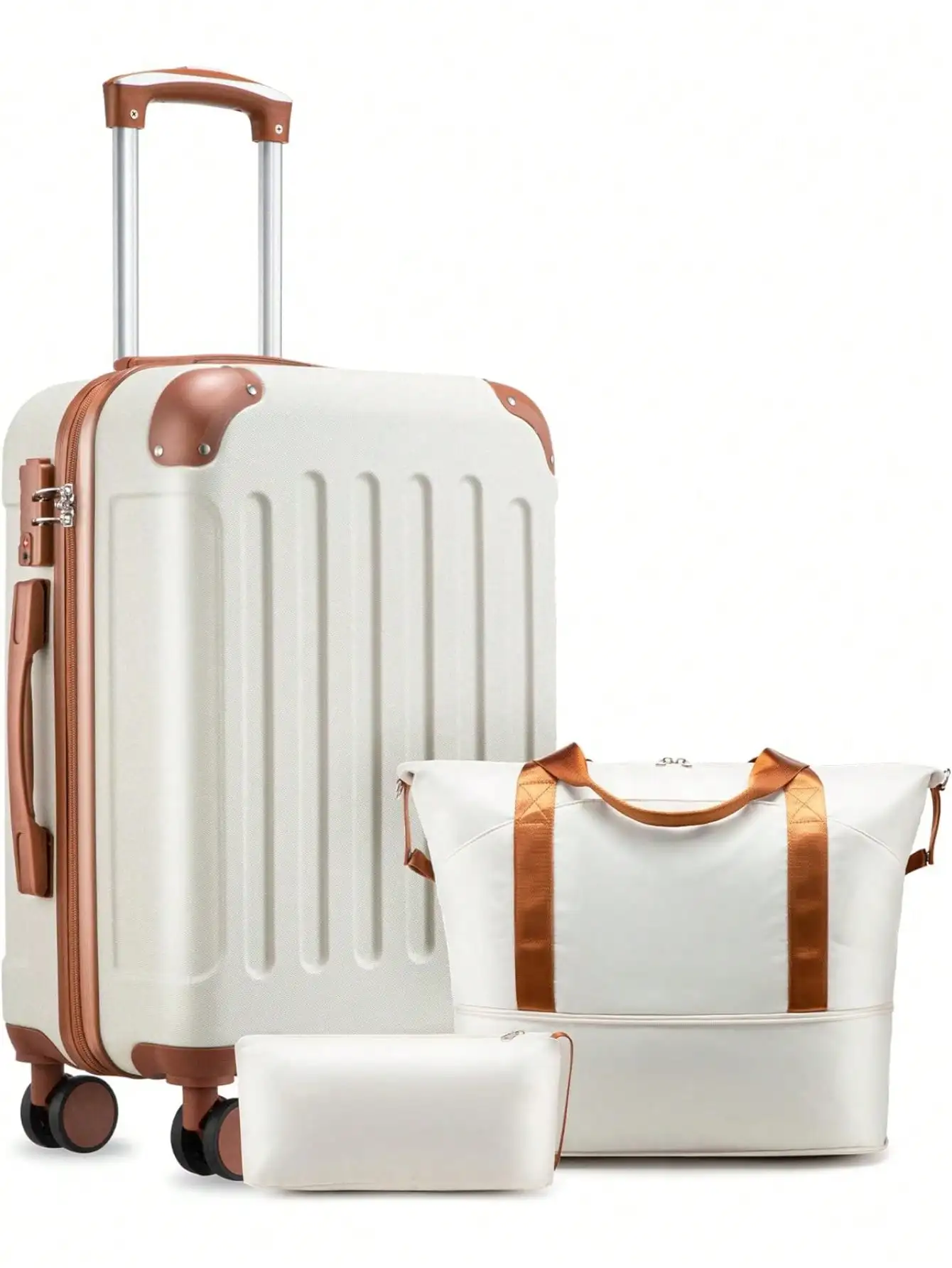 3‑In‑1 Hardshell Luggage Set for Men & Women, 22x14x9 Airline Approved Carry‑On Rolling Suitcase, Travel Luggage Kit with TSA Security Lock & Matching Tote Bag for Business Trips, Vacation & Short‑Distance Air Travel Journeys