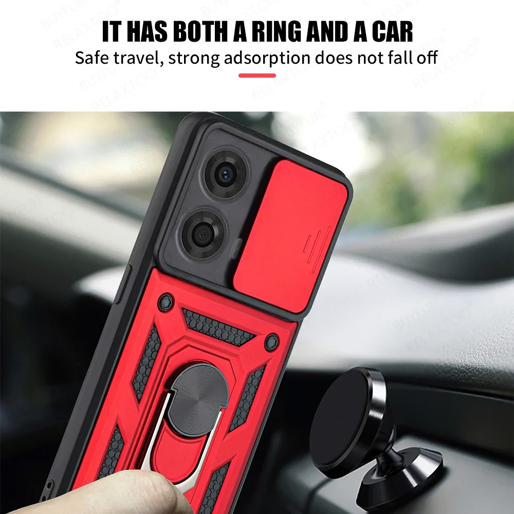 Anillo de soporte magnético para coche, cubierta de armadura a prueba de golpes para Motorola Moto G24 G 24G MotoG24 4G 6,56 ", funda de protección de lente push pull