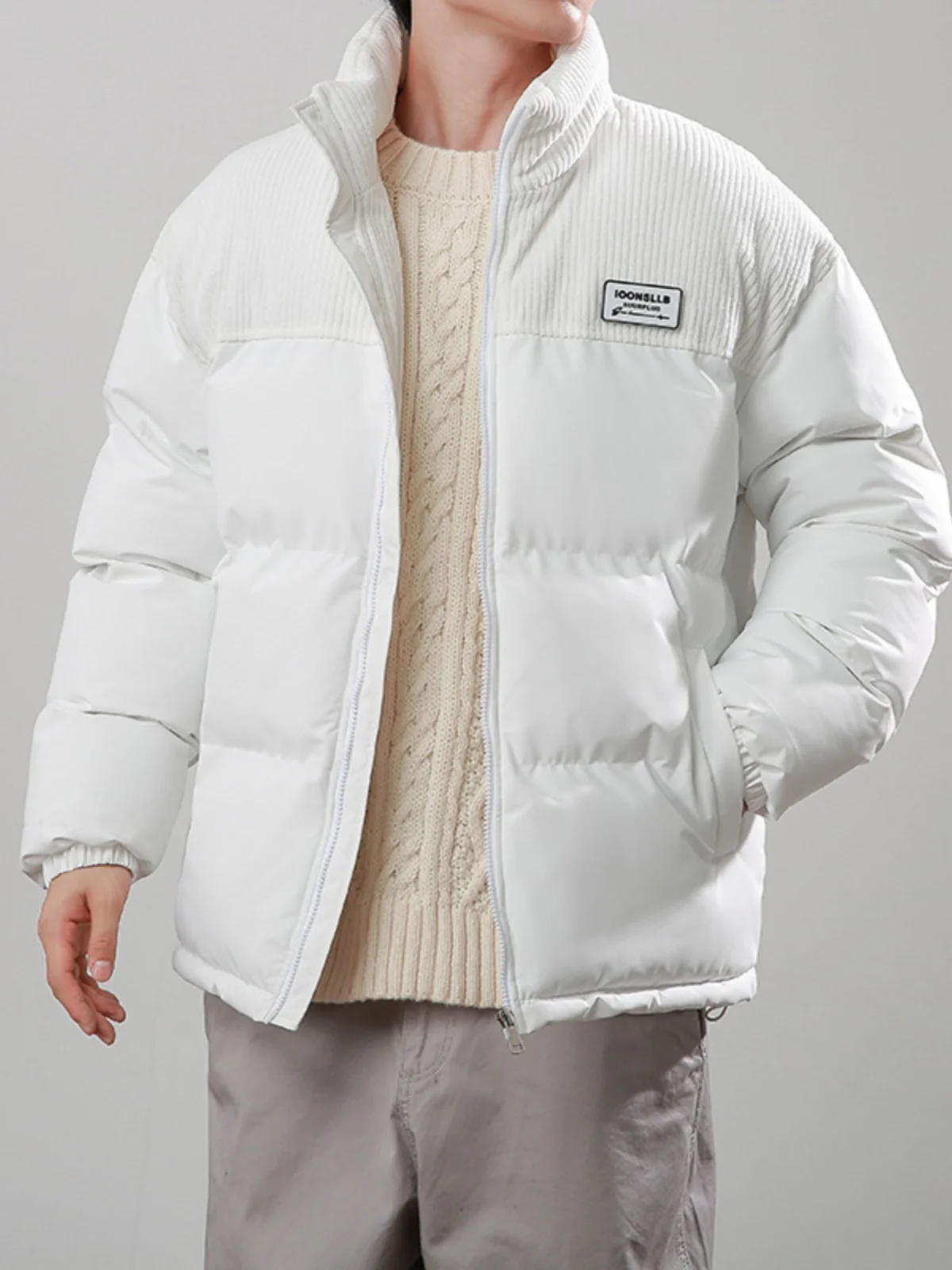 

Men's Faionable Thiened Cotton Jaet Winter Loose Fit Stand Collar Bread Sle Korean Trendy Outerwear Urban Sle Long ...