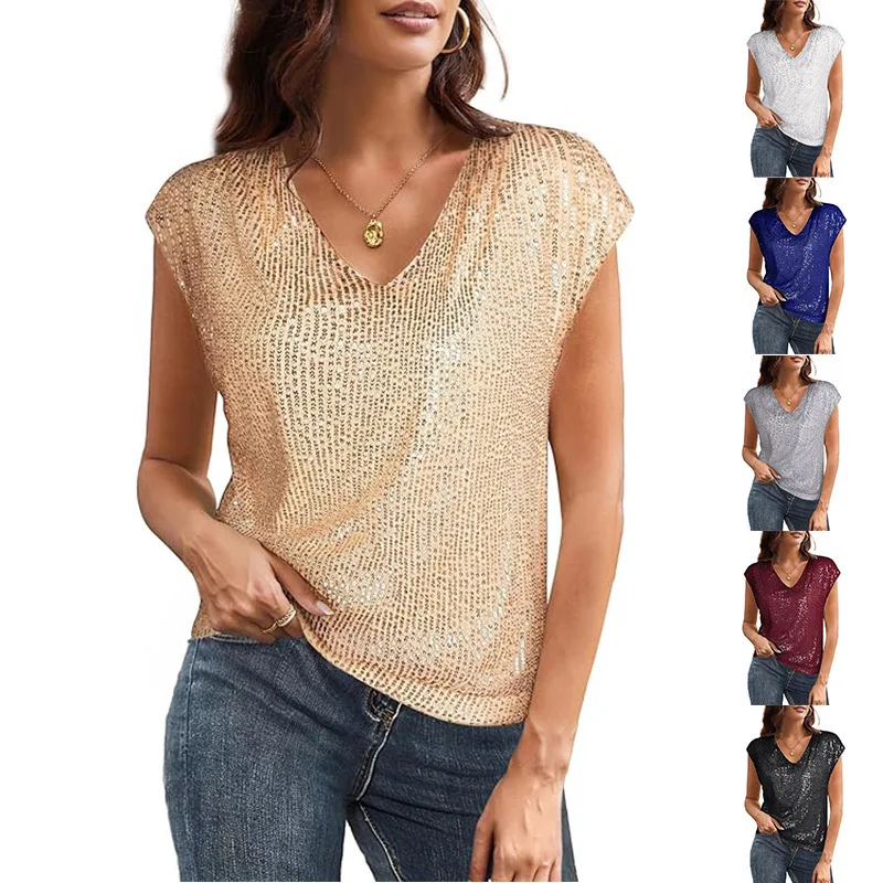 

2025 Summer New Women's Silver V-Neck Vest Sleeveless Slimming Check Top