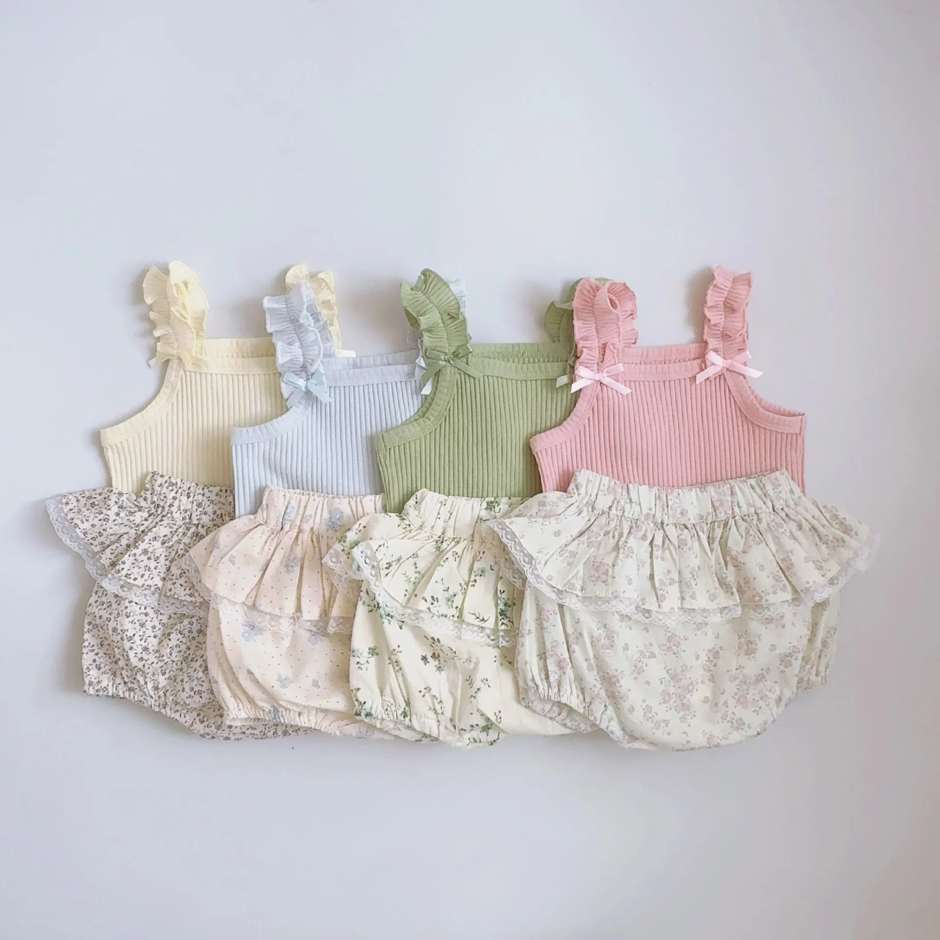2026 Summer New Baby Girl Sleeveless Clothes Set Infant Girl Sling Vest + Floral Shorts 2pcs Suit Cute Toddler Skirts Outfits