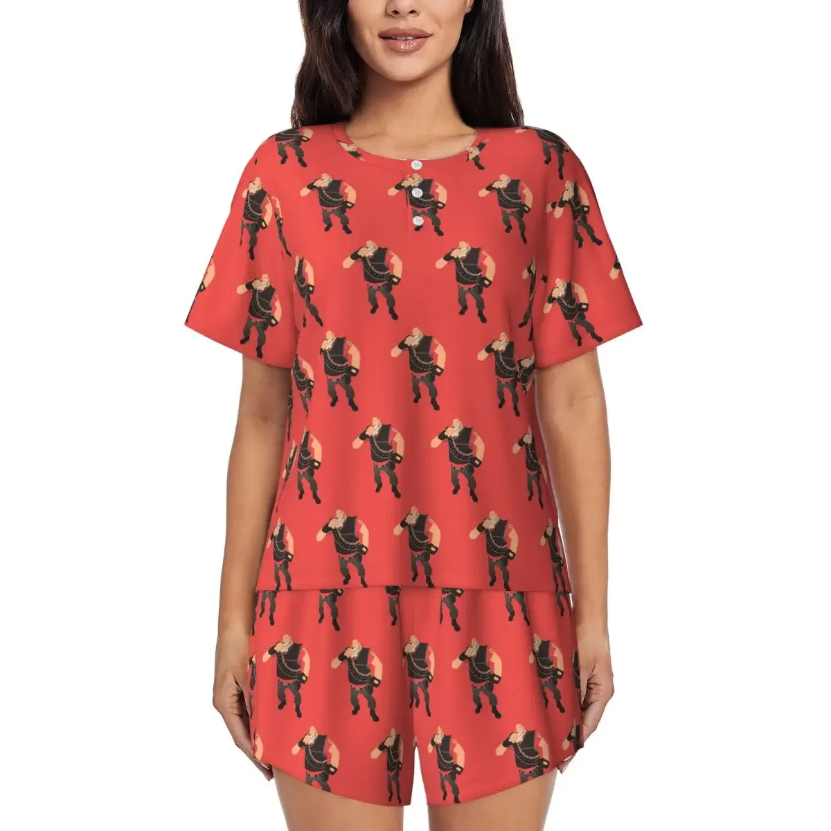 

Team Fortress 2 - Heavy Round Neck Short Sleeves Nightdress for Sleeping Sleepshirts Women Loose Pajama Set Short Pants