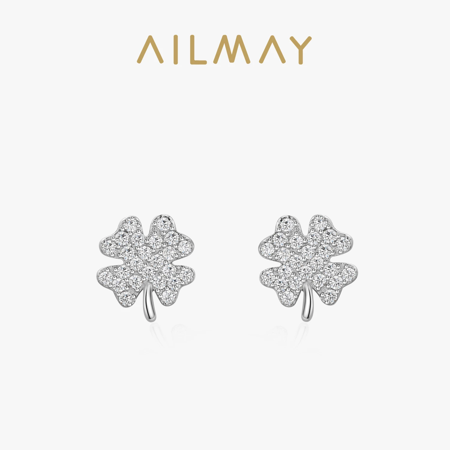 Ailmay New Arrival Lucky Four-Leaf Clovers Stud Earrings Clear Zircon Anti-allergy Earring Gift For Women Fine Jewelry