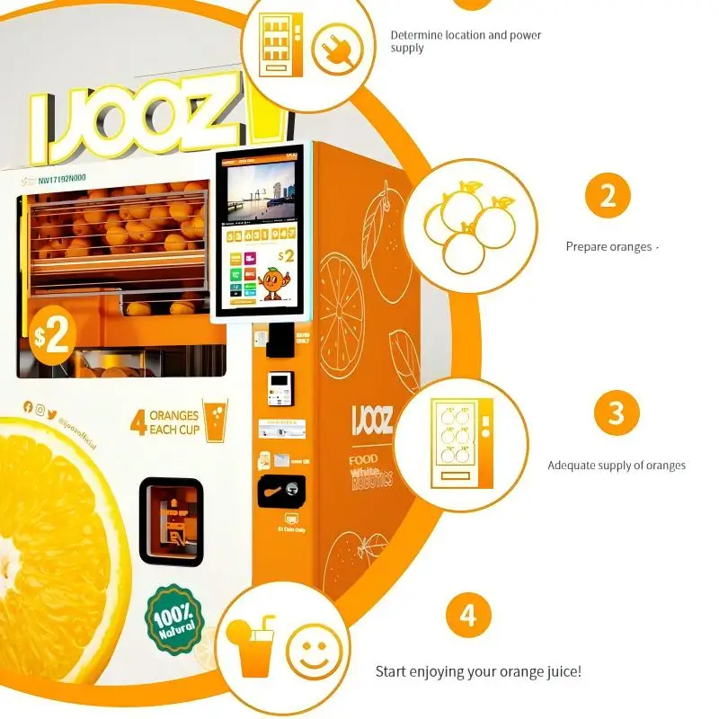 自動ジュース自動販売機 フレッシュジュース自動販売機 業務用オレンジジューサー オレンジジュースキオスク