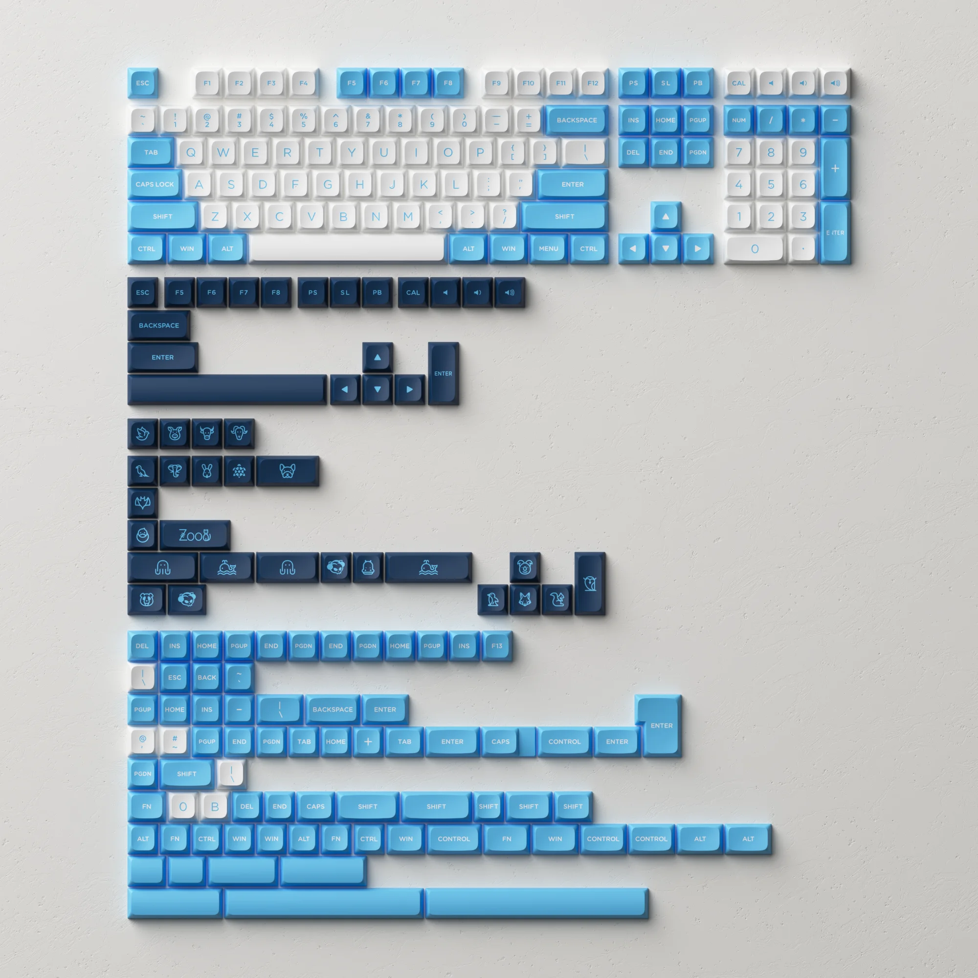 Conjunto de teclas Akko MDA PBT, 227-Key, UNC, Azul, Panda, Neon, Olivia, ANSI, Layout ISO, Tampa para teclados mecânicos MX, Teclas personalizadas