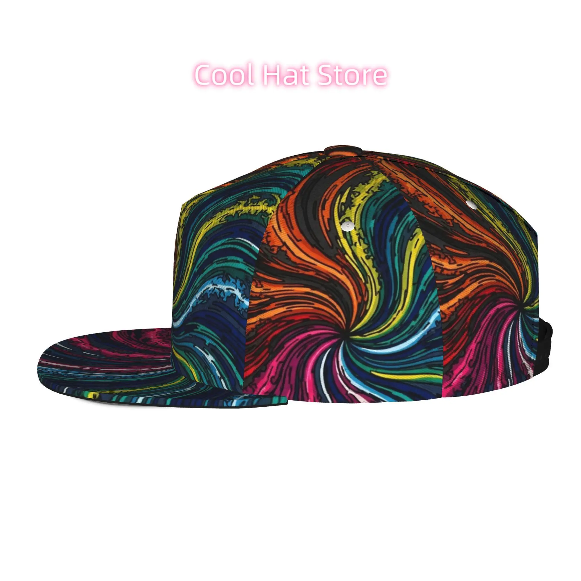 Men's & Women's Baseball Cap with Abstract Spiral Pattern Adjustable Snap-On Brim, Flat-Top Design Suitable for Casual Outdoor,