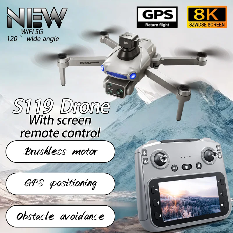 

For Xiaomi S119 GPS Drone 8K HD Professinal Dual Camera 5G WiFi 120° Wide-angle ESC UAV With screen Obstacle Avoidance Quadcopte