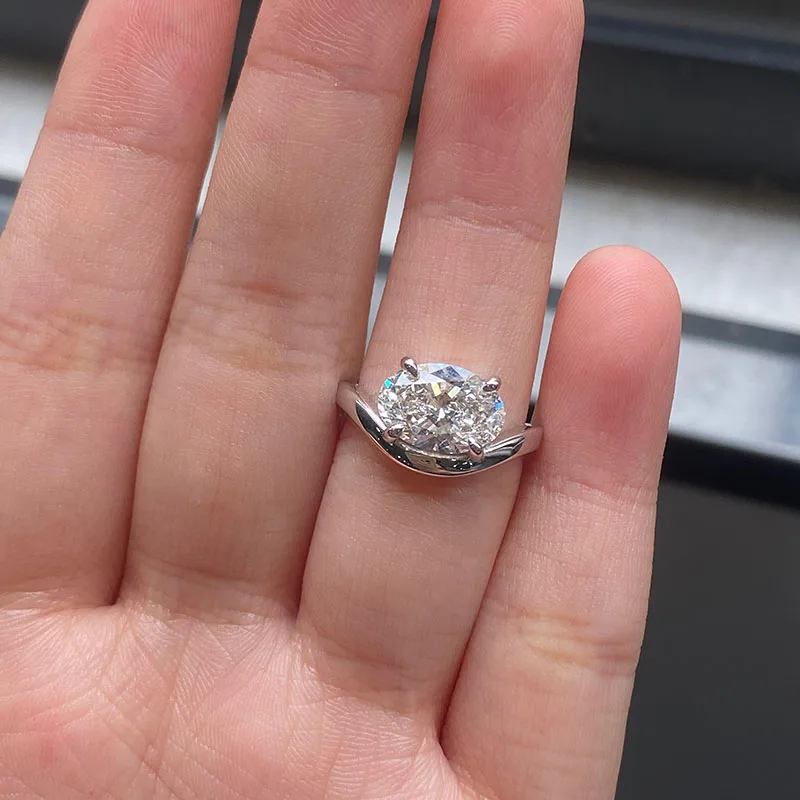 14K 10K Gold/925 White Silver Unique Ring 2.00ct EF/VS Oval Cut CVD Lab Grown Diamond Solitaire Engagement Ring