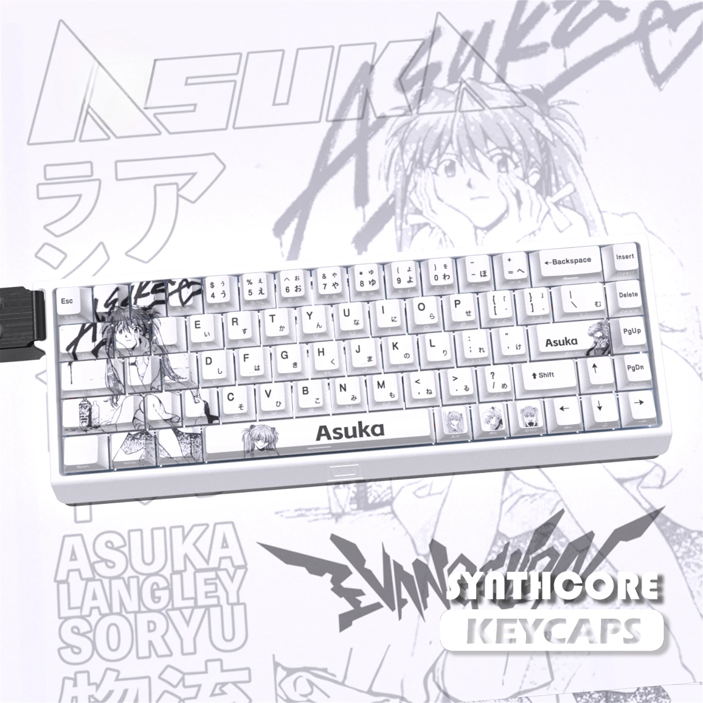 Anime, Japanese Anime Akihiro Cherry Keycap PBT Side Engraved with 74 Transparent Keys, 60/65/68 Mechanical Keyboard