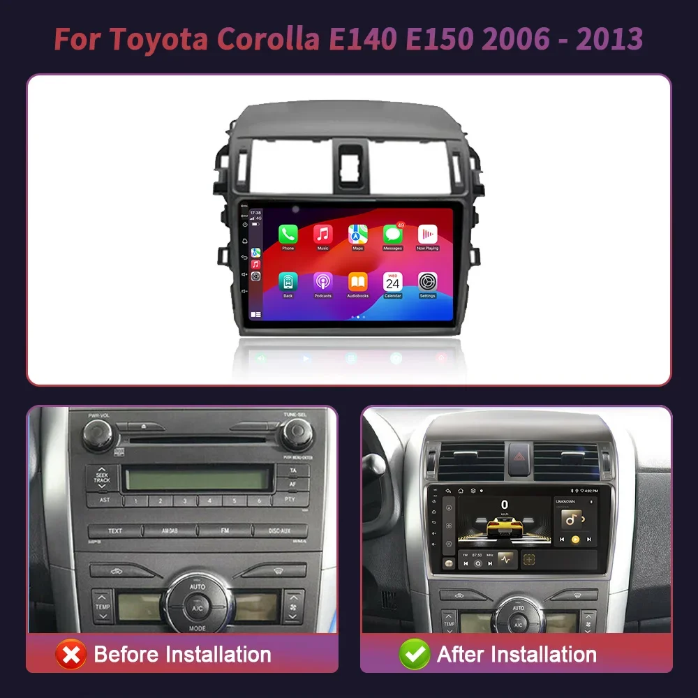 For Toyota Corolla E140 E150 2006 - 2013 Universal GPS WiFi Car Radio Multimedia Navigation Android 14 Wireless Carplay Stereo