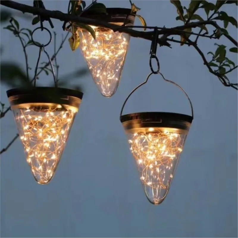 

Solar Powered Hanging Lantern Copper Wire String Fairy Light Cone Pendant Lamp for Holiday Party Wedding Garden Decoration