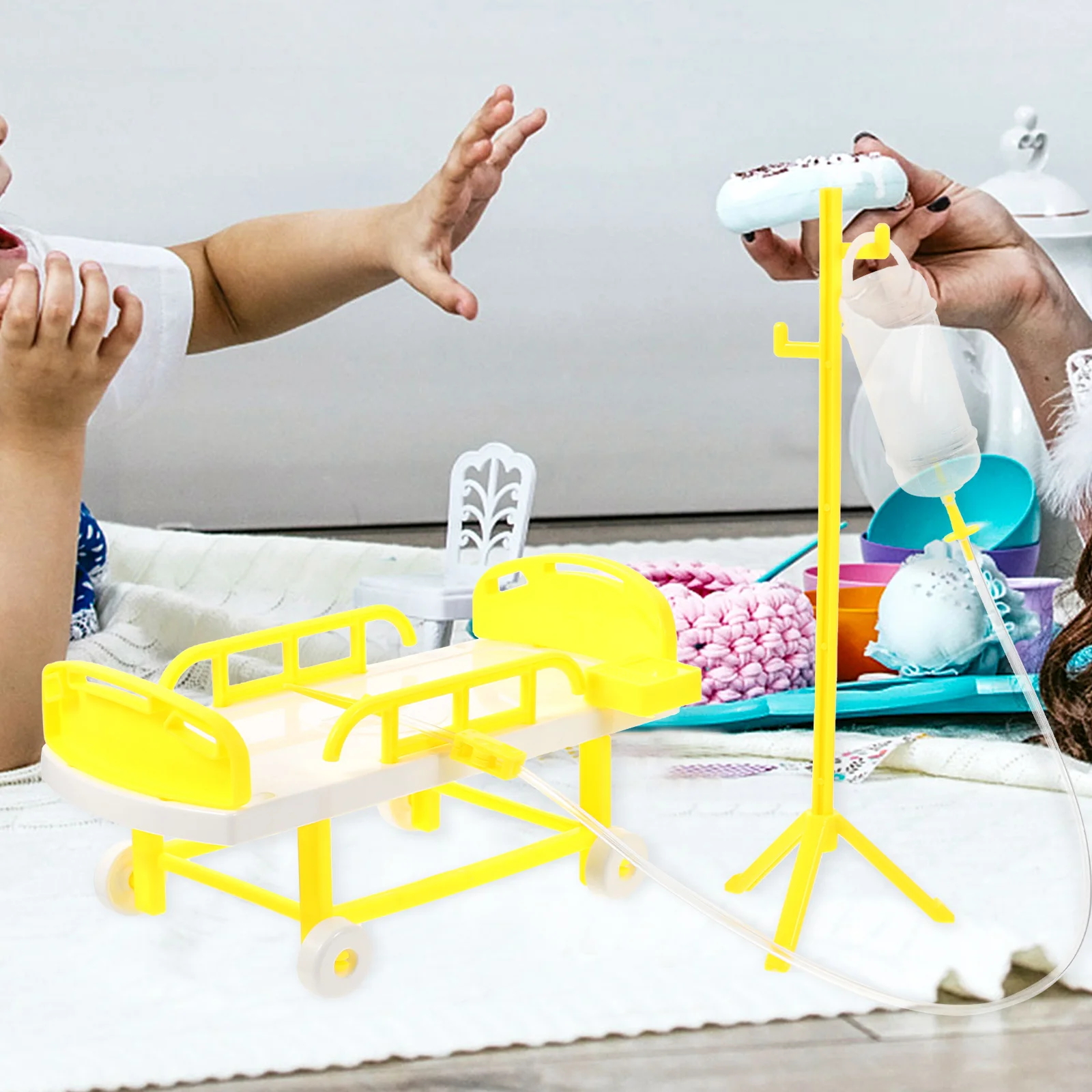 1 conjunto de garrafa de infusão emulação brinquedo simulação cama médica brinquedo jogando médico brinquedo imitação cama de hospital brinquedo