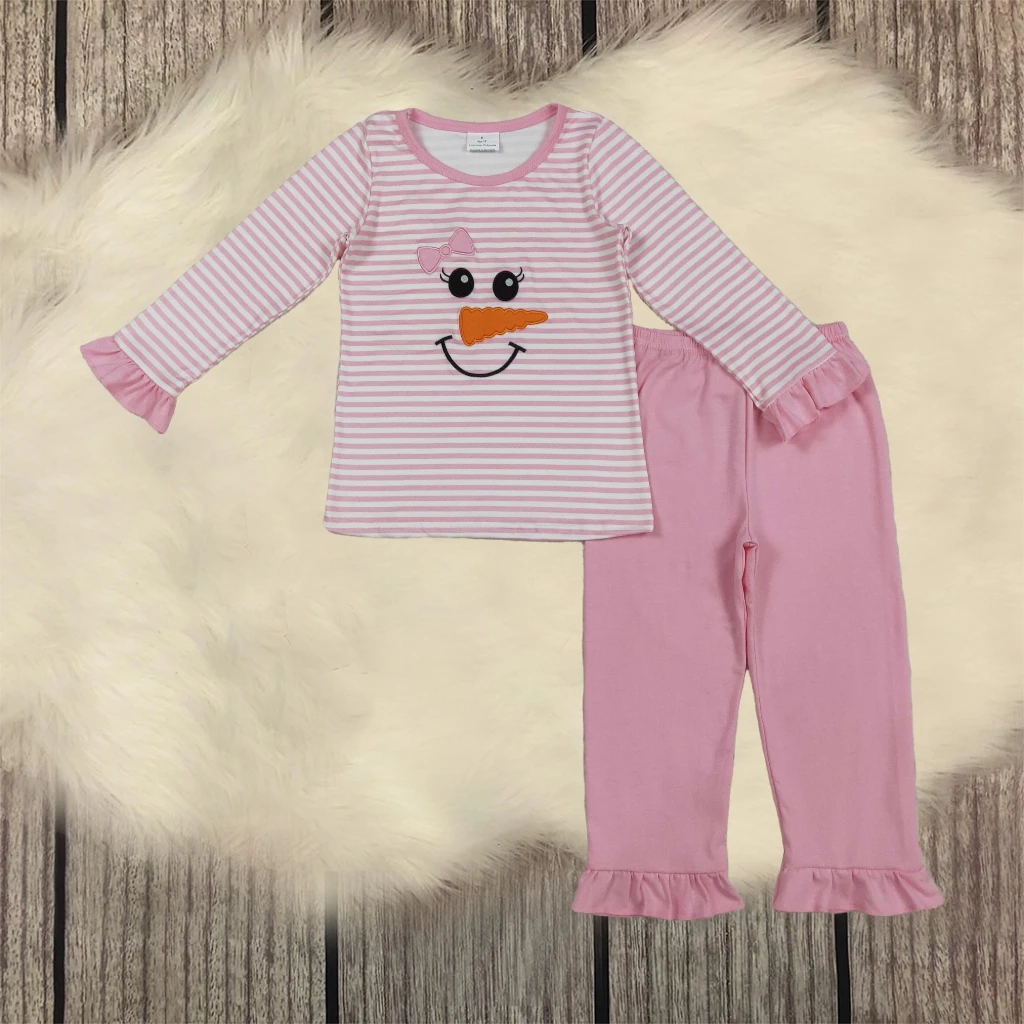 

Baby Girl Toddler Pajamas Set Embroidered Snowman Long Sleeve Sleepwear Outfit Infant Pullover Top with Children Pants Clothing