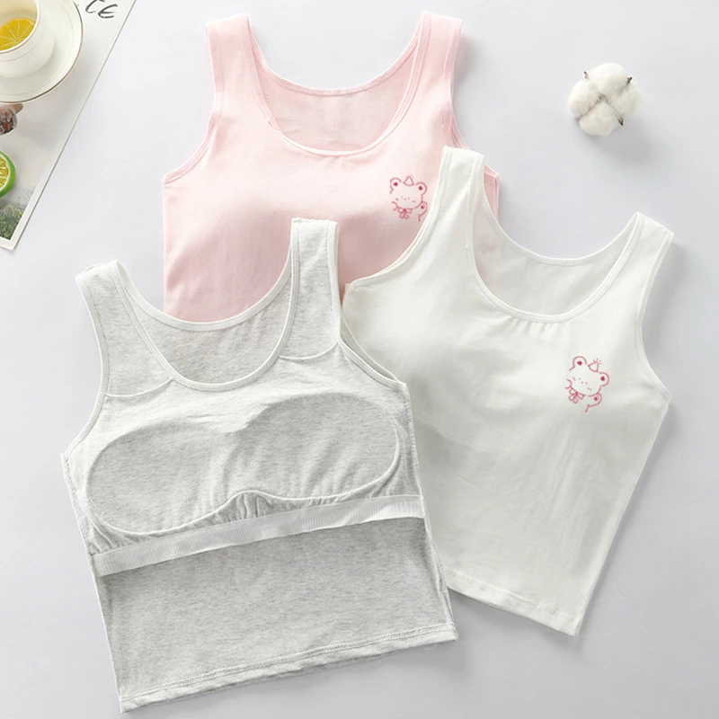 1pcs Cotton Children's Tank Tops Teens Underwear Kids Sports Vest Teenage Student Developmental Stage Underwaist With Padded Cup