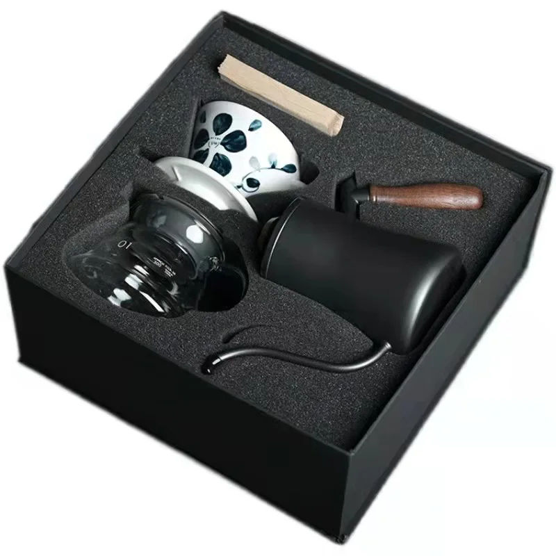Hand-brewed coffee pot set blue and white porcelain filter cup glass cloud V60 filter paper hanging ear pot hand-brewed tools