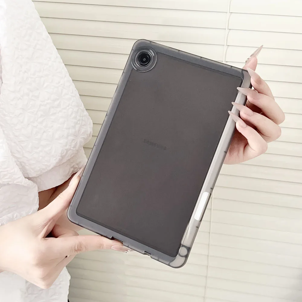 Shockproof TPU Back Cover for Samsung Galaxy Tab A9 2023 Transparent Protective Case with Pen Slot Anti-Scratch Soft Shell Case