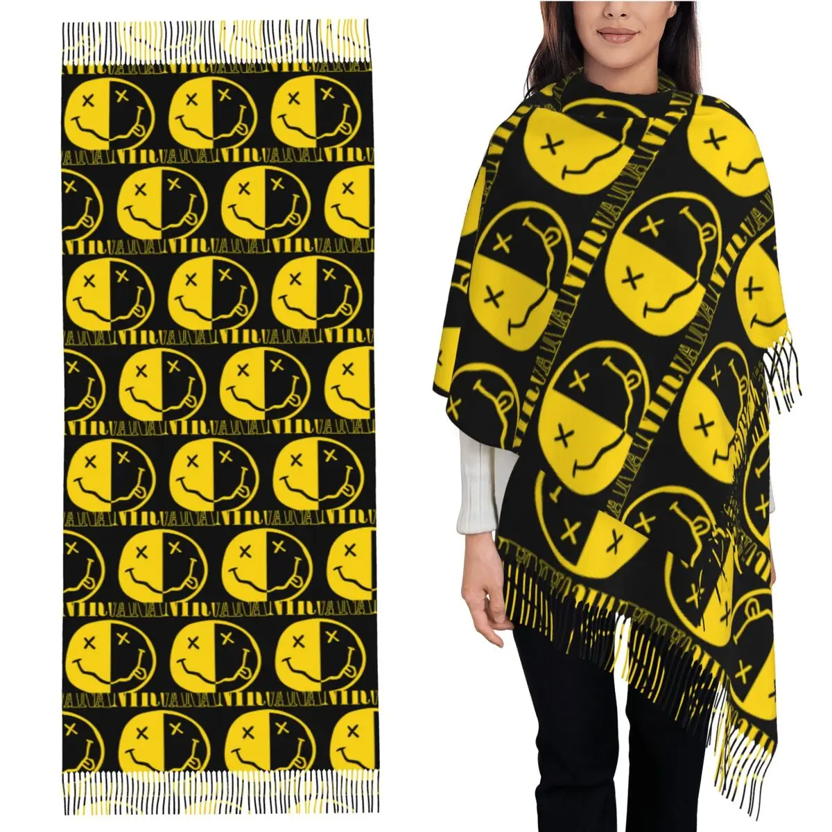 

Nirvanas One Sided Smile Classic Scarf Tassel Scarves for Women Soft Warm Shawls and Wraps Large Fall Winter Shawl Wrap